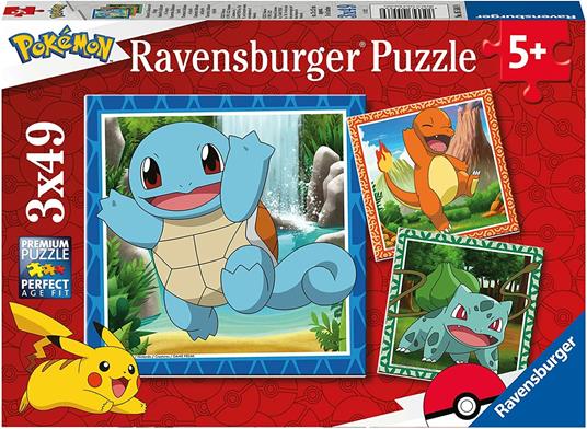 05586 - Puzzle 3x49 pezzi - Pokemon - Charmander,Bulbasaur e Squirtle - dai 5 anni